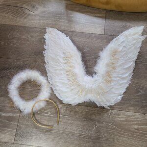 Feathered Angel Wings and Halo Set NWOT
